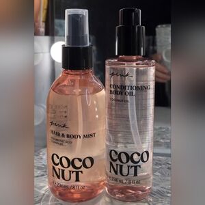 Victoria’s Secret PINK Coconut Hair & Body Mist + Body Oil Bundle 8 oz